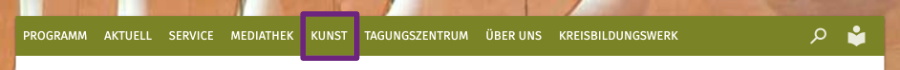Abbildung des Menüs, Auswahl Kunst