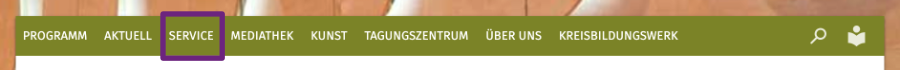 Abbildung des Menüs, Auswahl Service