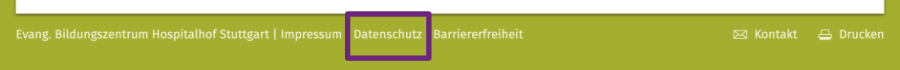 Abbildung der Fußzeile, Auswahl Datenschutz