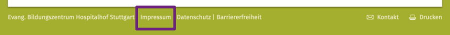 Abbildung der Fußzeile, Auswahl Impressum