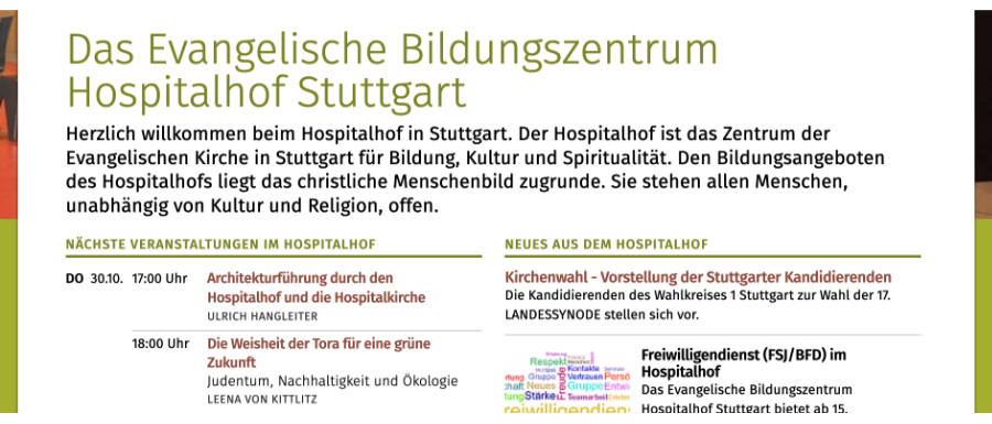 Internet-Seite des Hospitalhofs, Startseite