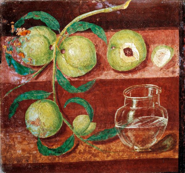 Stillleben mit Pfirsichen, römisches Fresko aus Pompeji erstes Jahrhundert vor Christus bis erstes Jahrhundert nach Christus Copyright Nationales Archäologisches Museum Neapel Italien